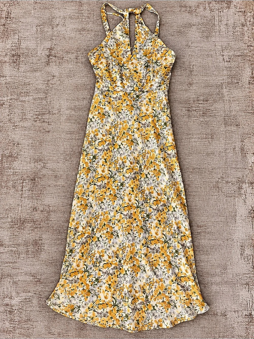 ASTR the Label Marissa Floral Halter keyhole Dress Yellow & White, Size M
